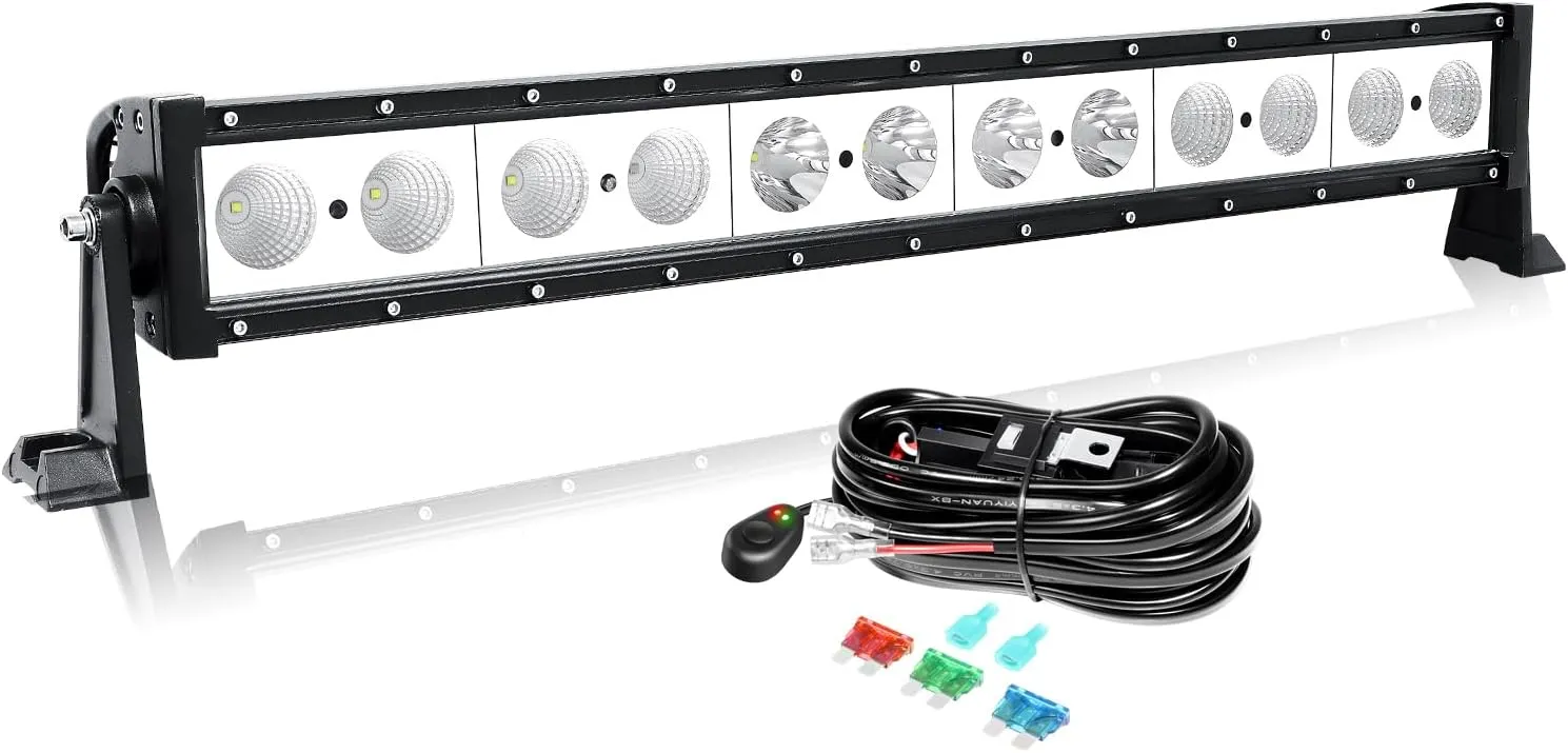 AUXTINGS 24 inch 60W LED Light Bar with 12V Wiring Kit, Single Row Spot Flood Beam Off Road Driving Lights,6000LM Fog Headlight for 12V 24V Vehicle 4X4 4WD Car ATV UTV SUV Truck Tractor Trailer Boat