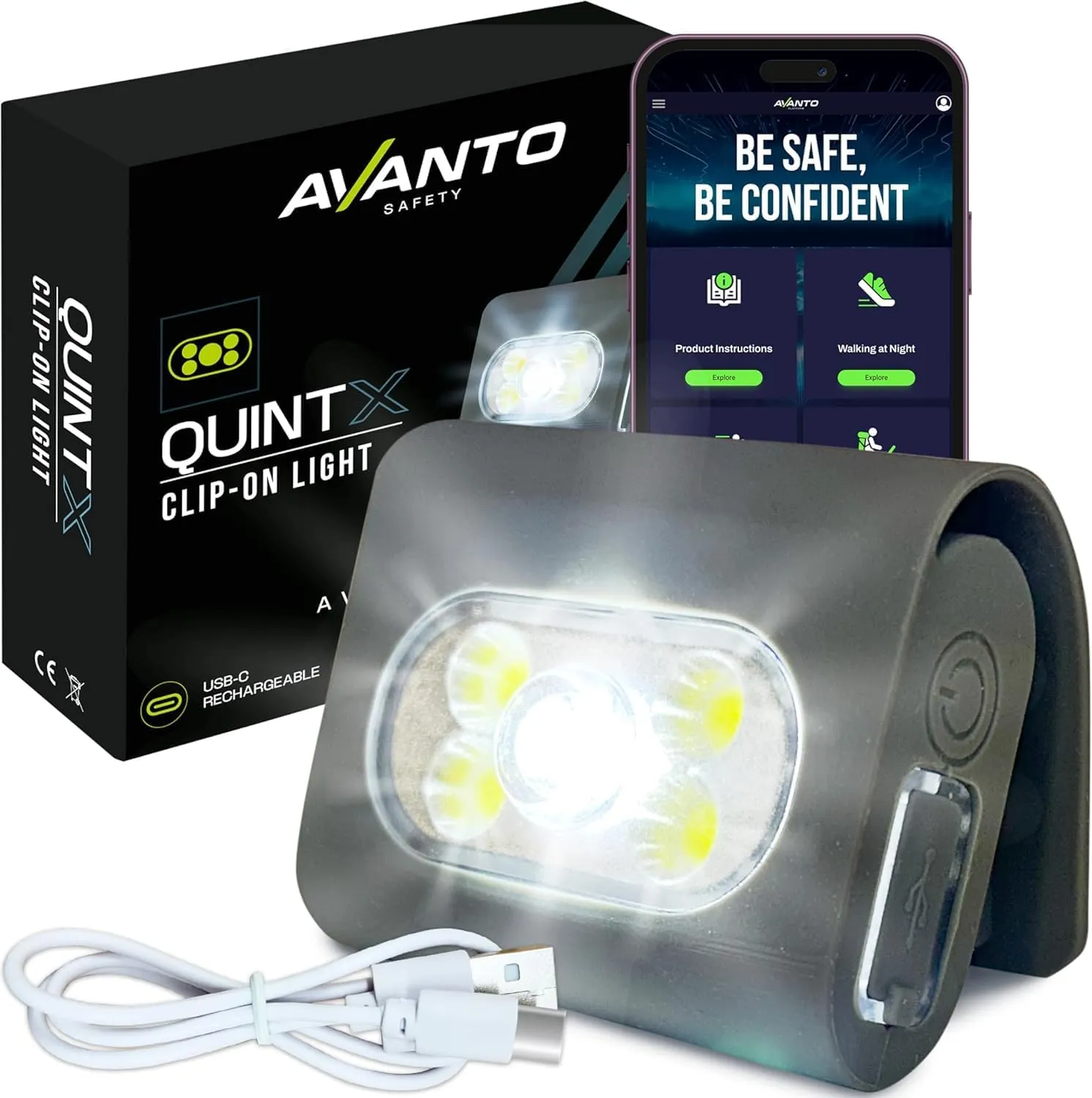 AVANTO Elite Magnetic Clip On Flashlight, USB-C Rechargeable Running & Walking Lights - Dog Walking & Night Running Light