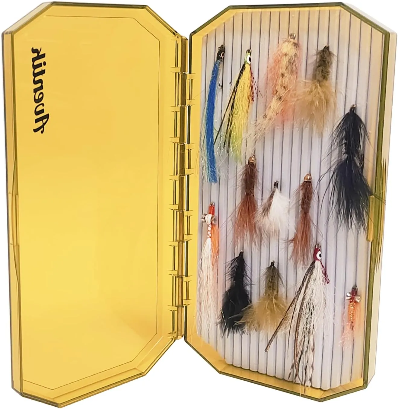 Aventik Saltwater Fishing Box Streamers Saltwater & Salmon Flies Storage Spacious Durable Tackle Storage Solution (Yellow, L)