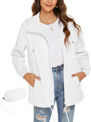 Avoogue Womens Waterproof Raincoat Lightweight Breathable Rain Jacket Hooded Rain Coat Outdoor Active Windbreaker with Pocket