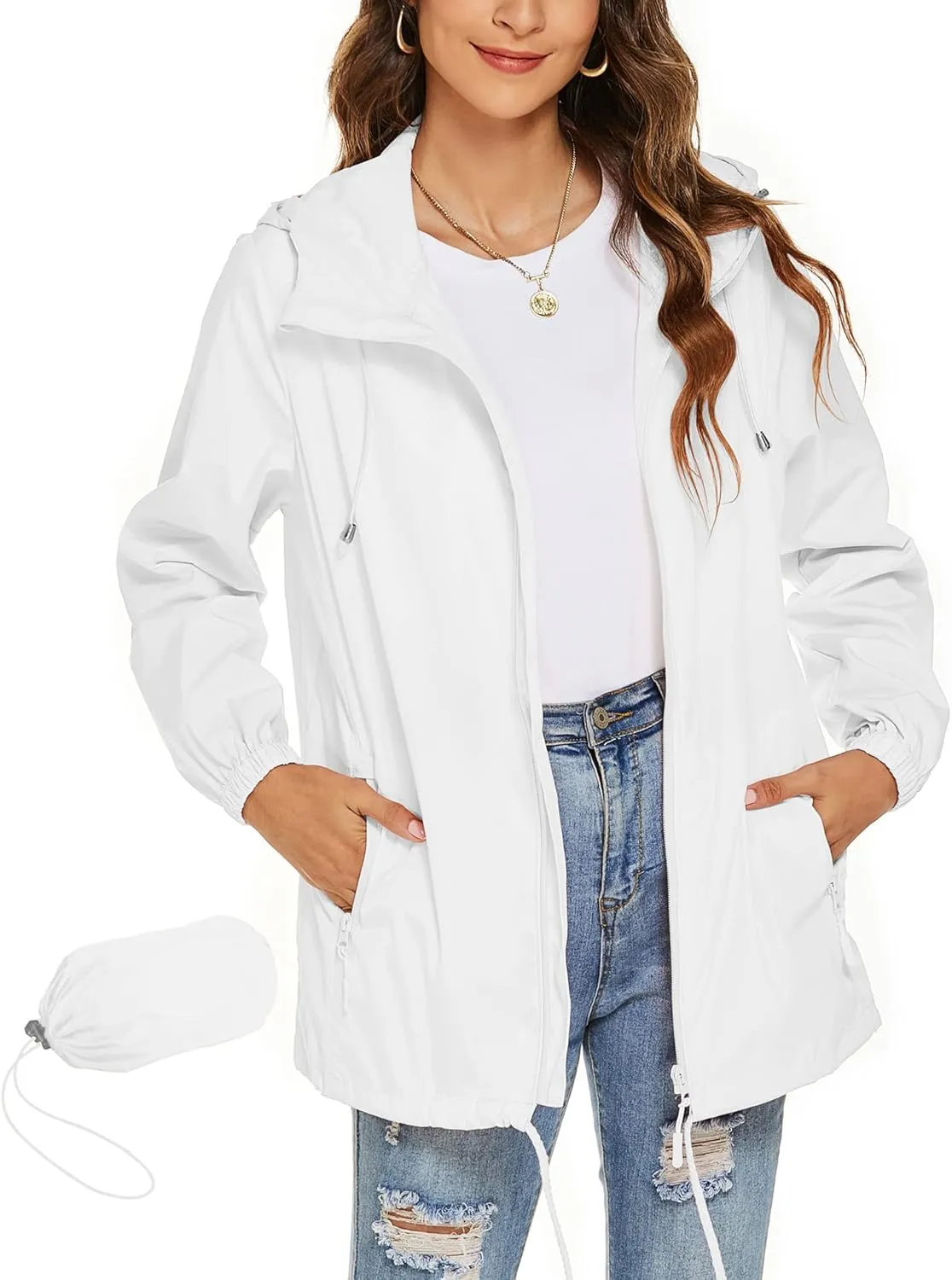 Avoogue Womens Waterproof Raincoat Lightweight Breathable Rain Jacket Hooded Rain Coat Outdoor Active Windbreaker with Pocket
