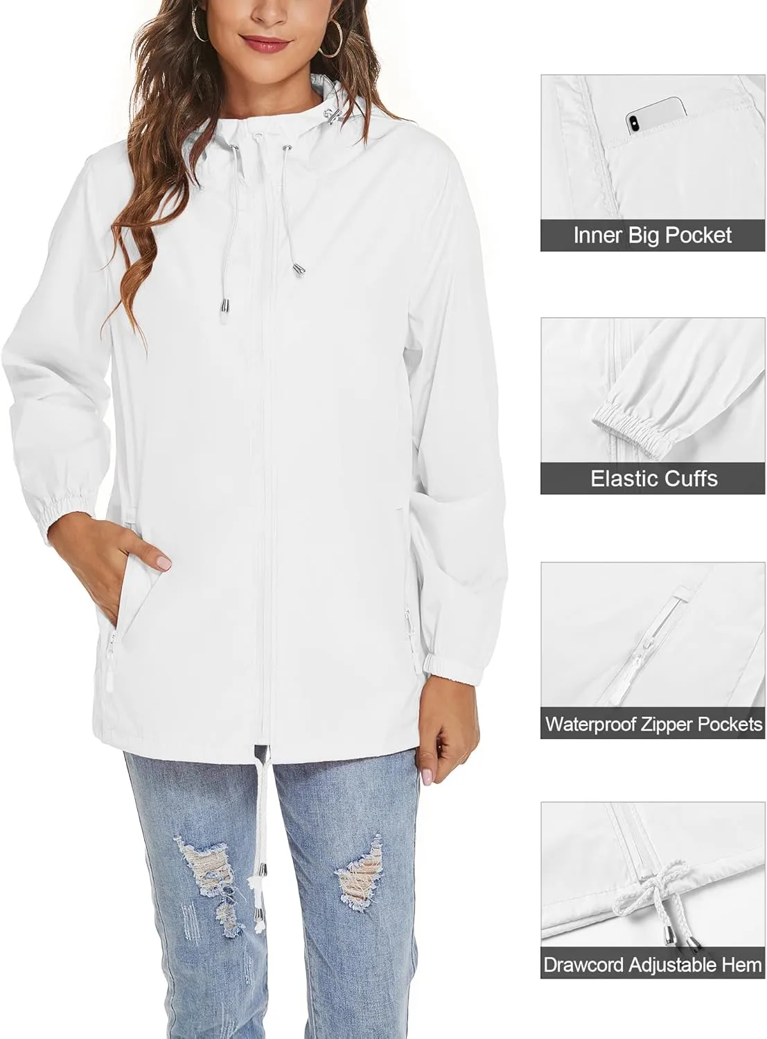 Avoogue Womens Waterproof Raincoat Lightweight Breathable Rain Jacket Hooded Rain Coat Outdoor Active Windbreaker with Pocket