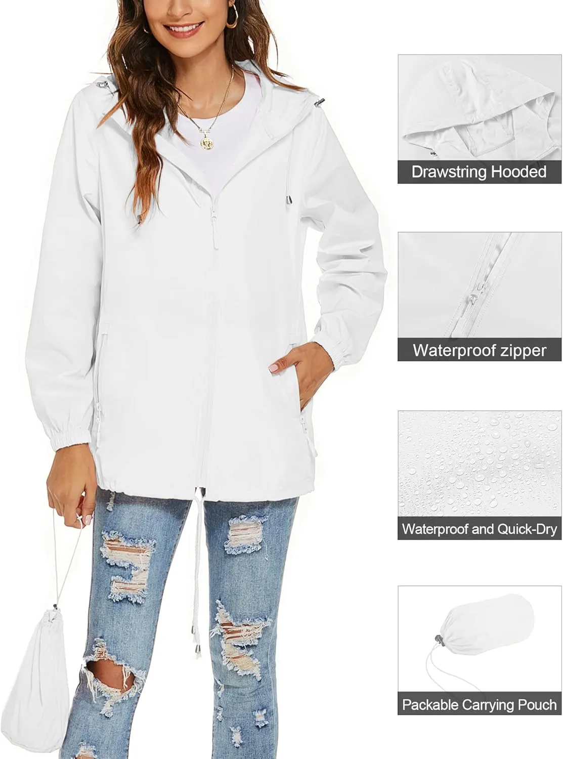 Avoogue Womens Waterproof Raincoat Lightweight Breathable Rain Jacket Hooded Rain Coat Outdoor Active Windbreaker with Pocket