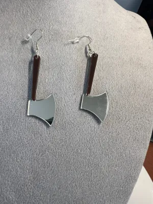 Axe Earrings, 2 1/4", dangle hooks, Indian, Native, Hatchet Halloween Cosplay #10