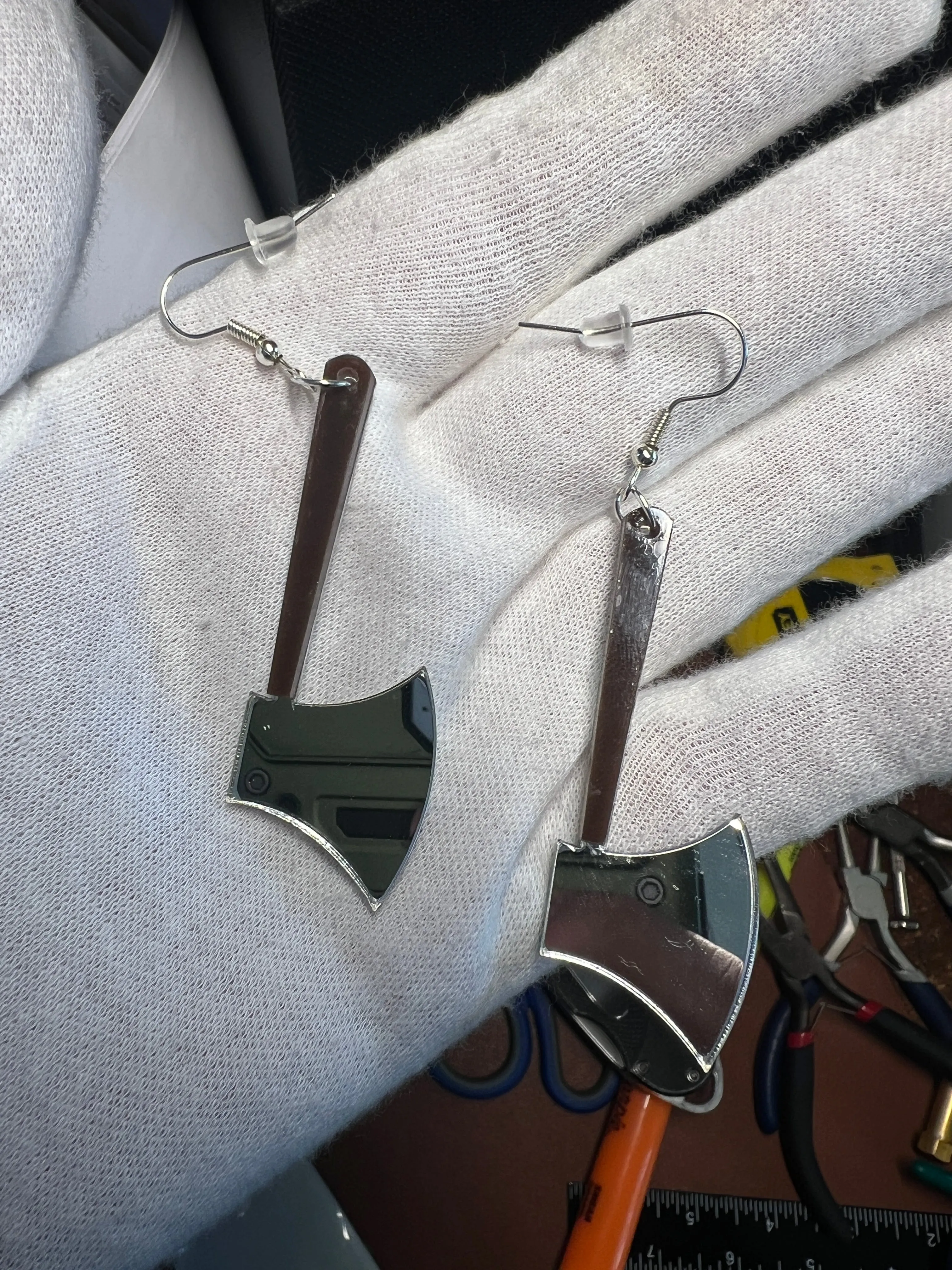 Axe Earrings, 2 1/4", dangle hooks, Indian, Native, Hatchet Halloween Cosplay #10