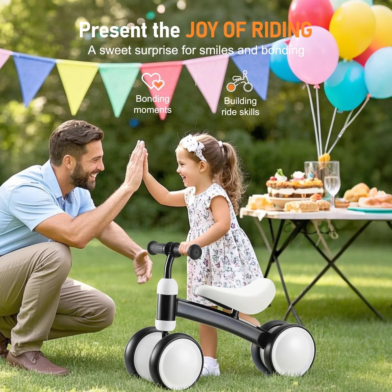 Baby Balance Bike for 1 Year Old Boys Girls, First Birthday Gift, 12-24 Months Toddler Bike, Toddler Balance Bike with 4 Silent Wheels, 1 Year Old Toys, Ride-on Toys, Children Walker No Pedal, Black