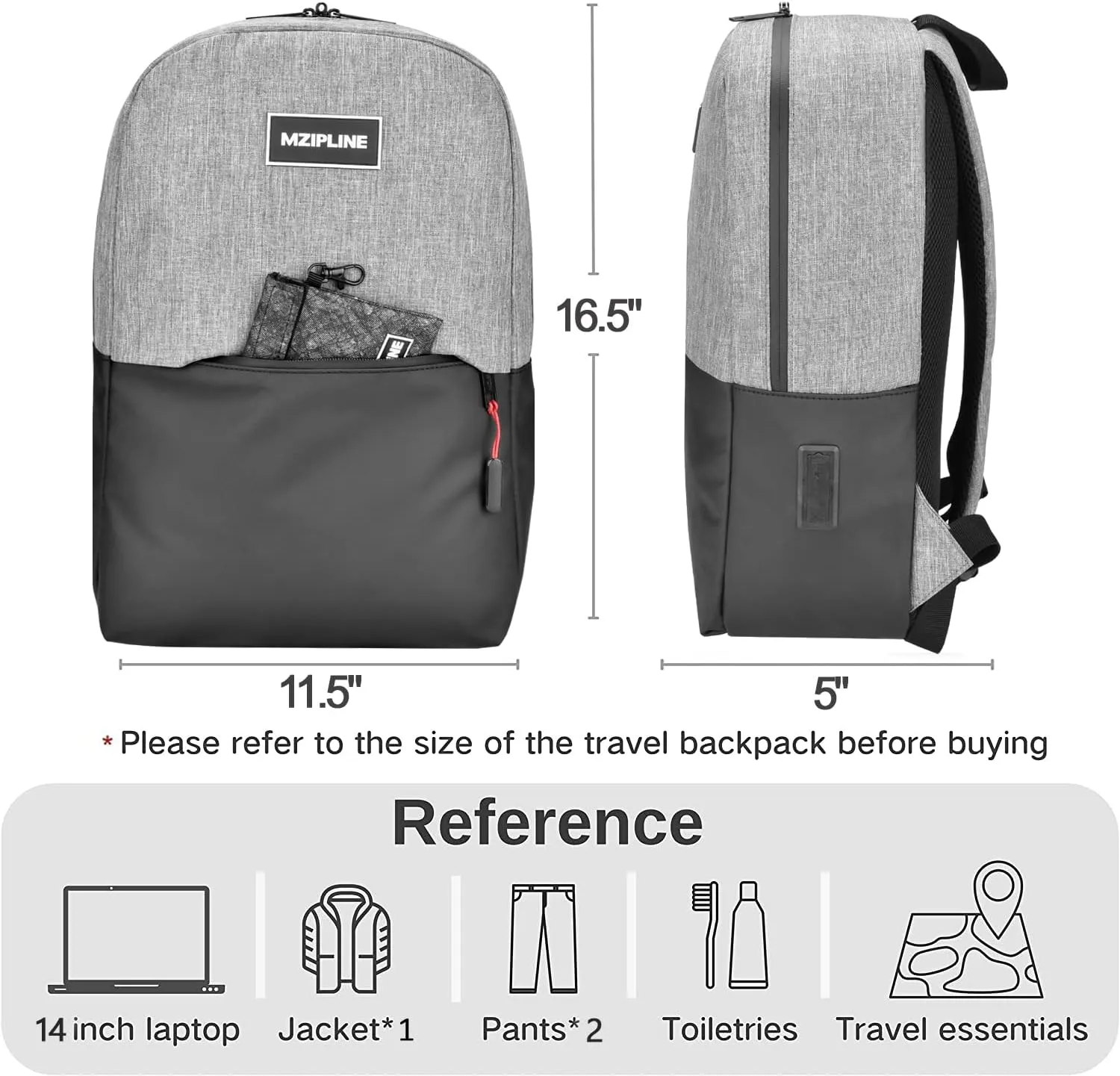 Backpack Bag- Classics Casual Travel Daypack Travel bags for for Men & Women Work (Black/Grey)