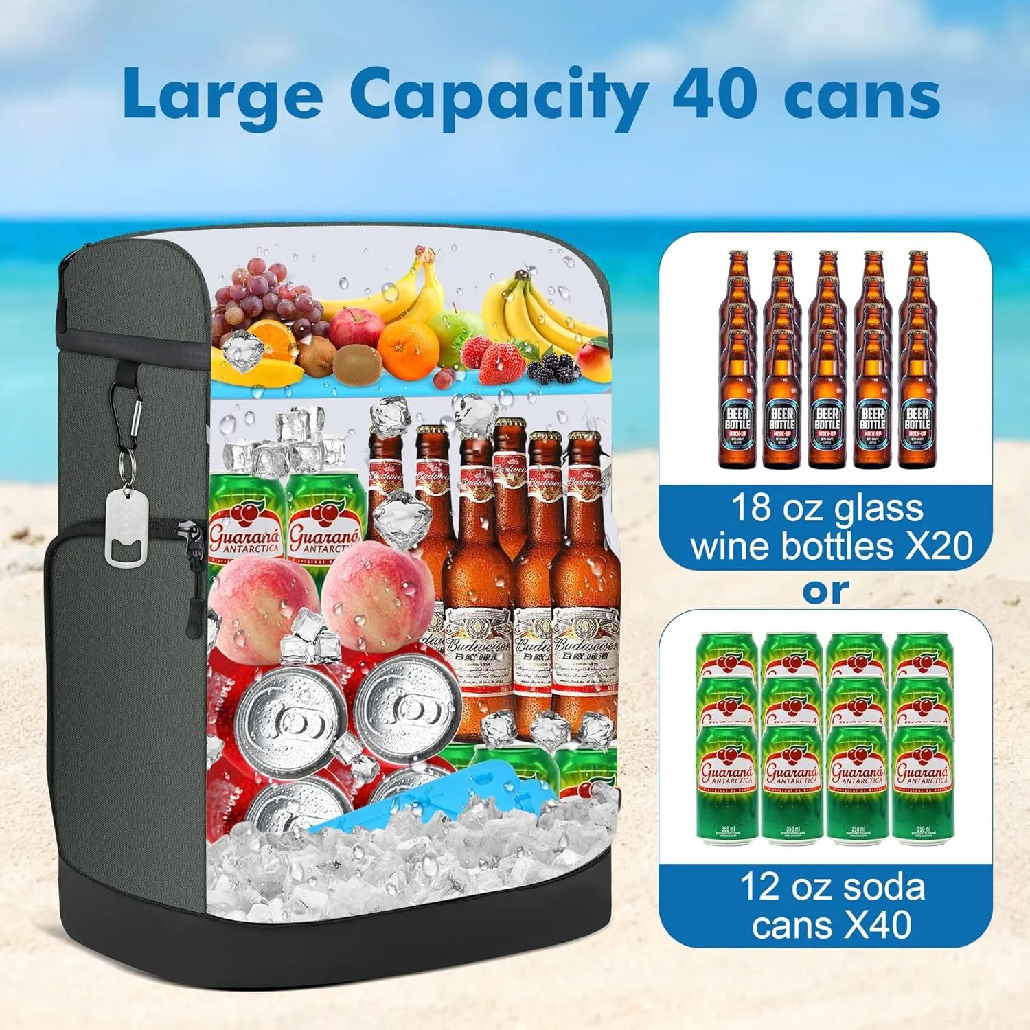 Backpack Cooler for 40 Cans, Leakproof Cooler Backpack Insulated Waterproof with 3 Ice Packs Insulated Soft Coolers for Beach Hiking Camping Fishing Picnic