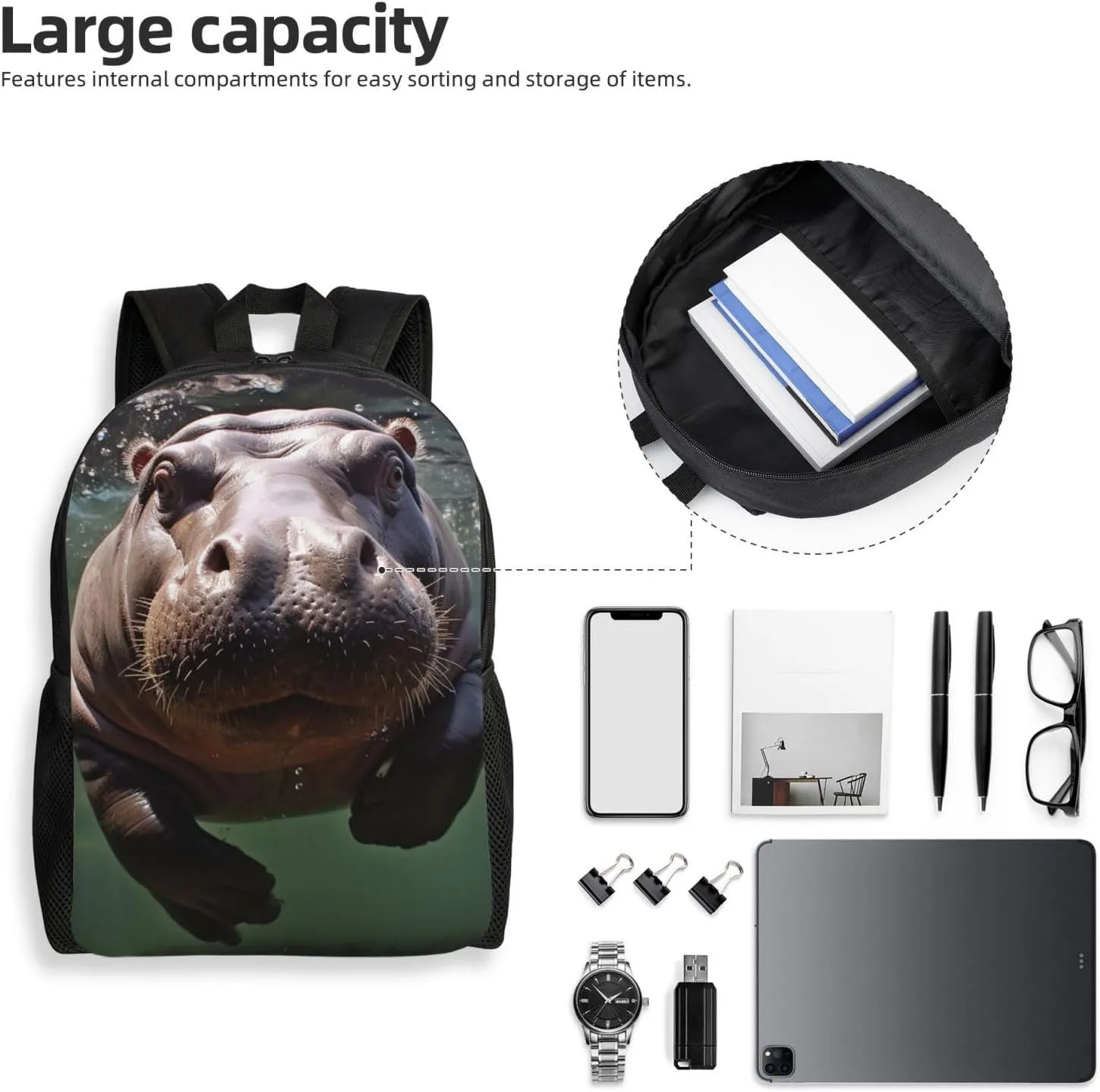 Backpack Diving Hippo Travel Casual Laptop Backpack Waterproof Hiking Daypack for Men Women