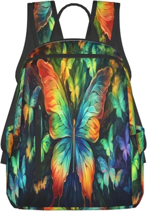 Backpack For Women Men Colorful Butterflies Pattern Bookbag Lightweight Travel Casual Daypack Water Resistant Outdoor Hiking Sport Rucksack