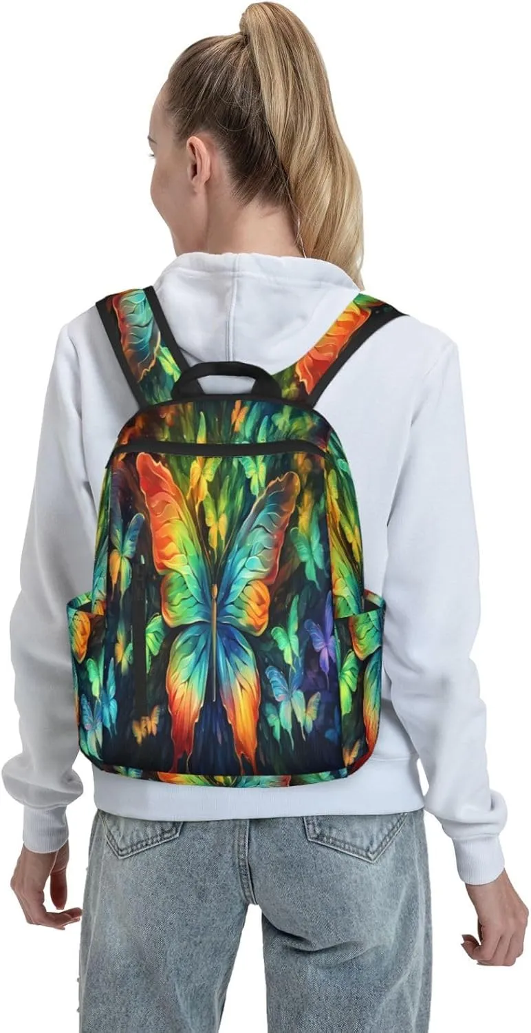 Backpack For Women Men Colorful Butterflies Pattern Bookbag Lightweight Travel Casual Daypack Water Resistant Outdoor Hiking Sport Rucksack