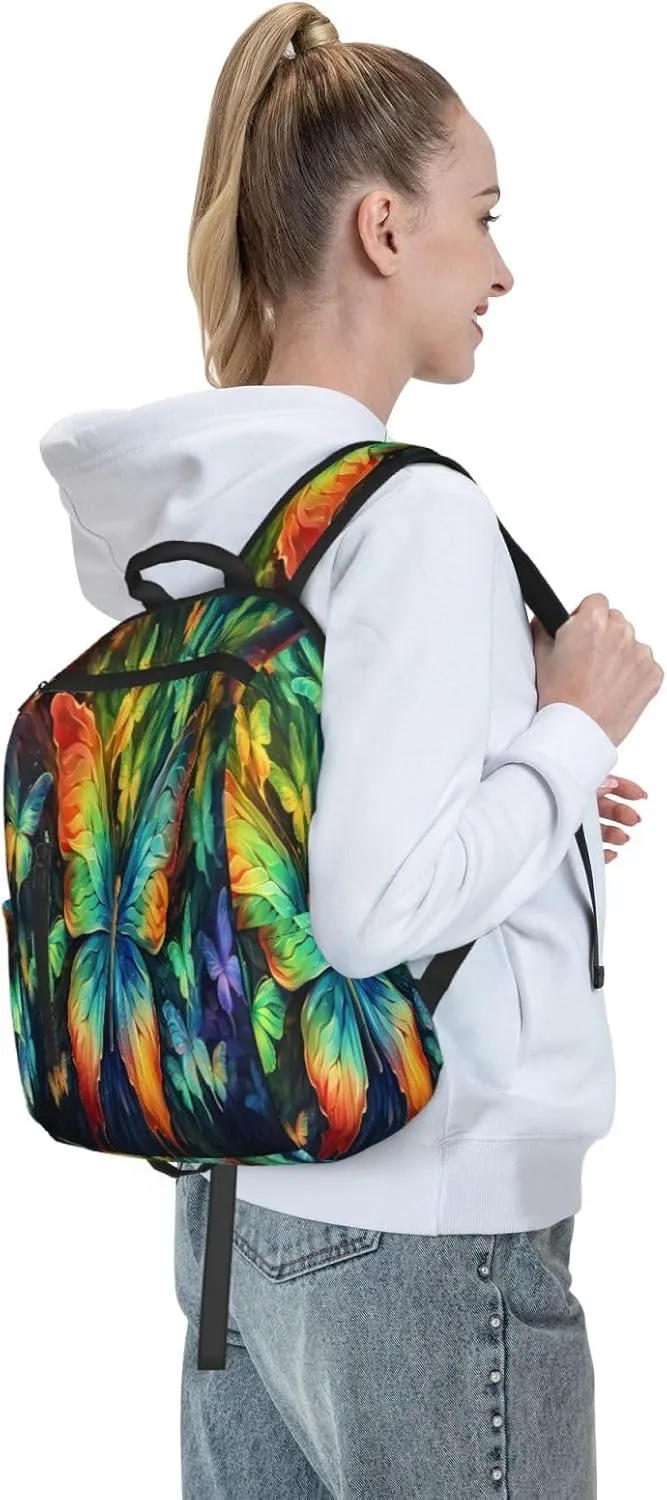Backpack For Women Men Colorful Butterflies Pattern Bookbag Lightweight Travel Casual Daypack Water Resistant Outdoor Hiking Sport Rucksack