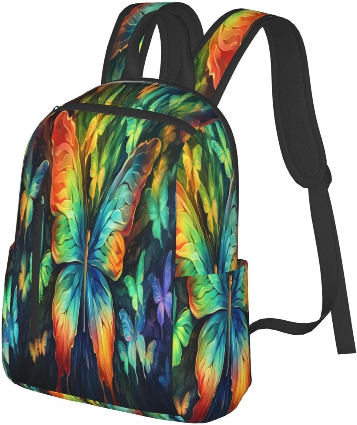 Backpack For Women Men Colorful Butterflies Pattern Bookbag Lightweight Travel Casual Daypack Water Resistant Outdoor Hiking Sport Rucksack