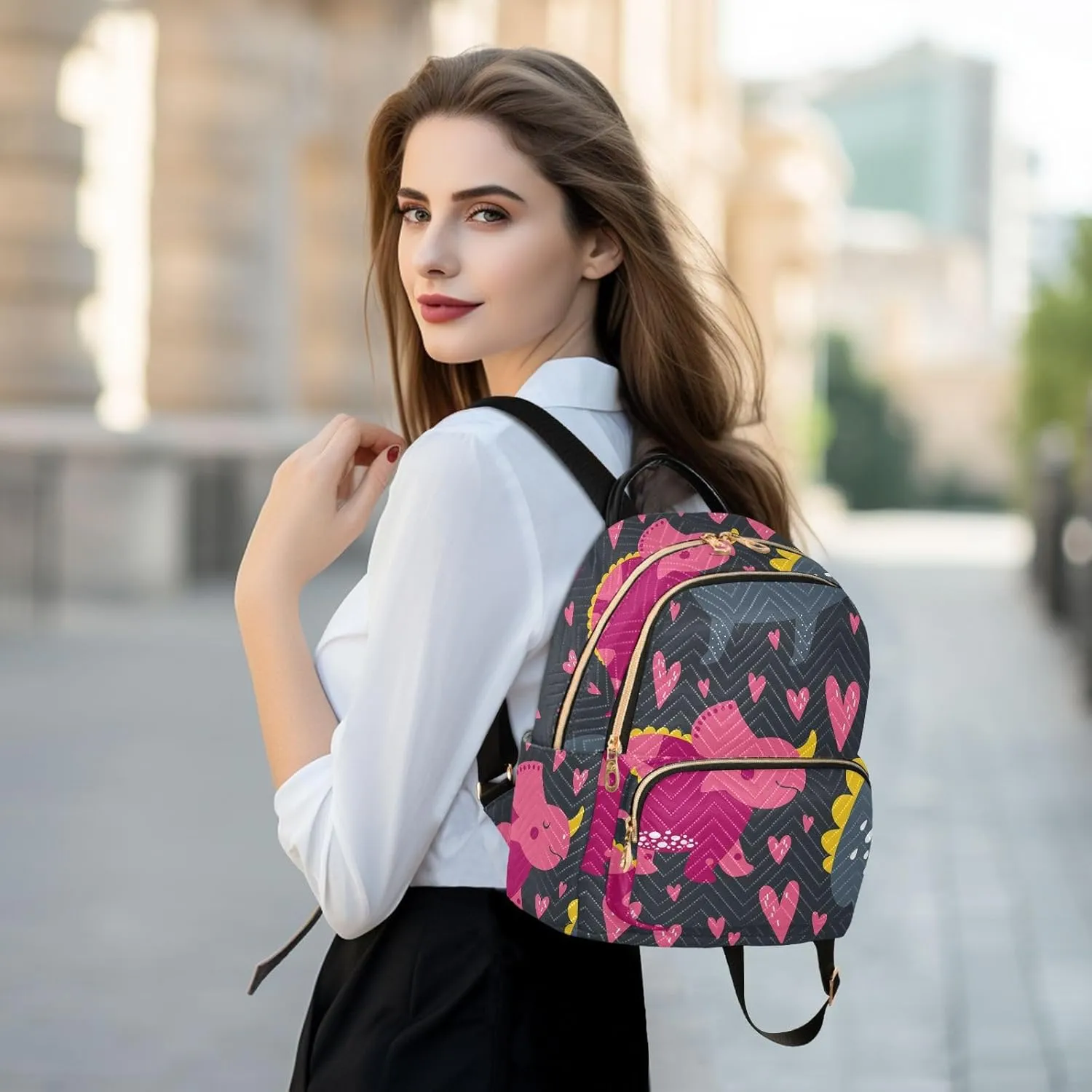 Backpack for Women Shoulder Bag Lightweight Mini Backpack Casual Daypack Back Pack for Travel Work Dinosaur (Medium Pattren 4)