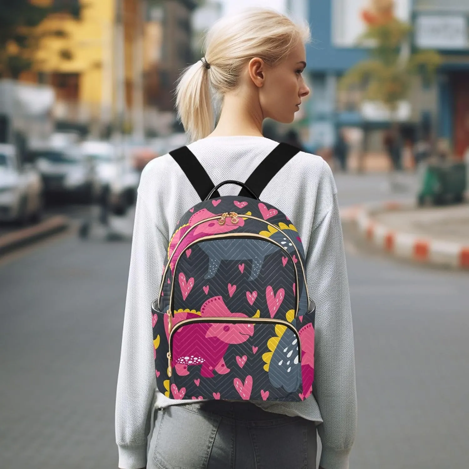 Backpack for Women Shoulder Bag Lightweight Mini Backpack Casual Daypack Back Pack for Travel Work Dinosaur (Medium Pattren 4)