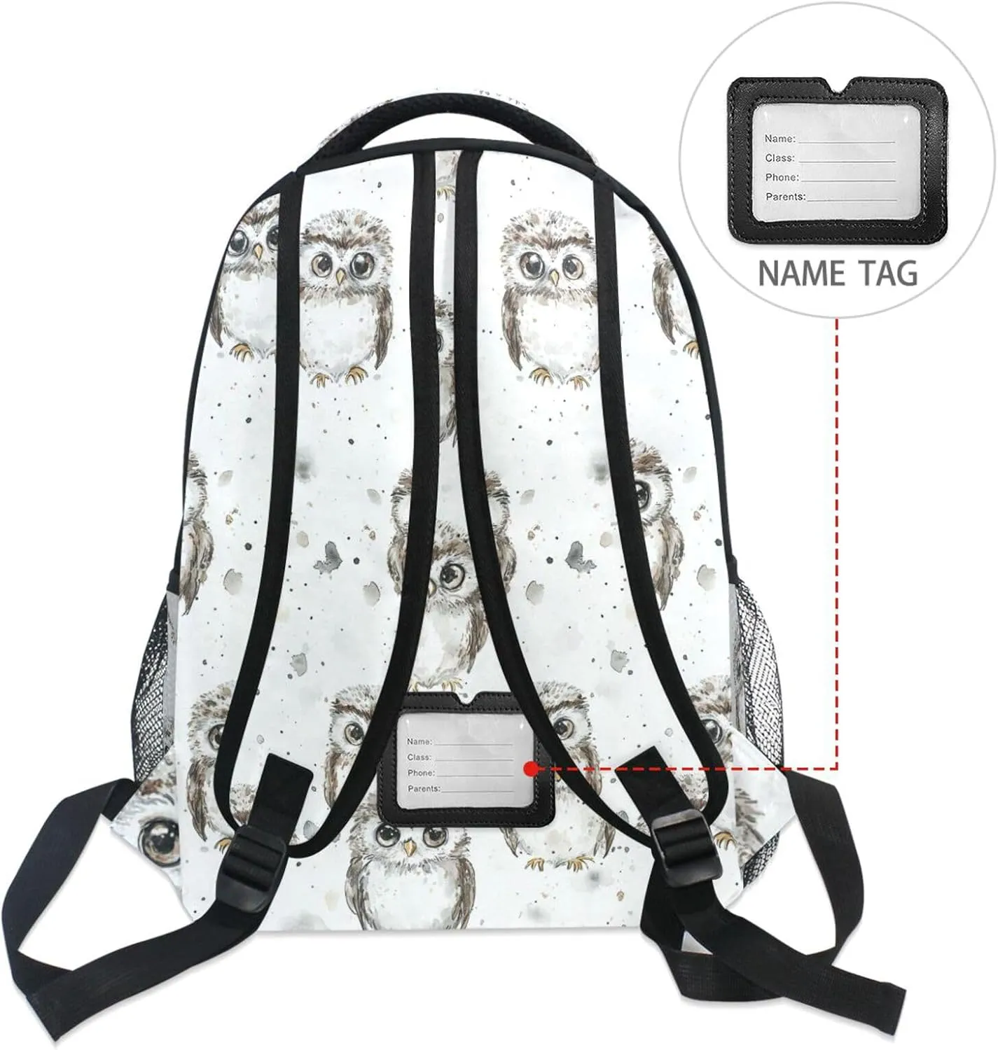 Backpacks for Women Men Waterproof Sports Backpack with Chest Strap for Business Work College Travel Trip Cartoon Cute Owl White
