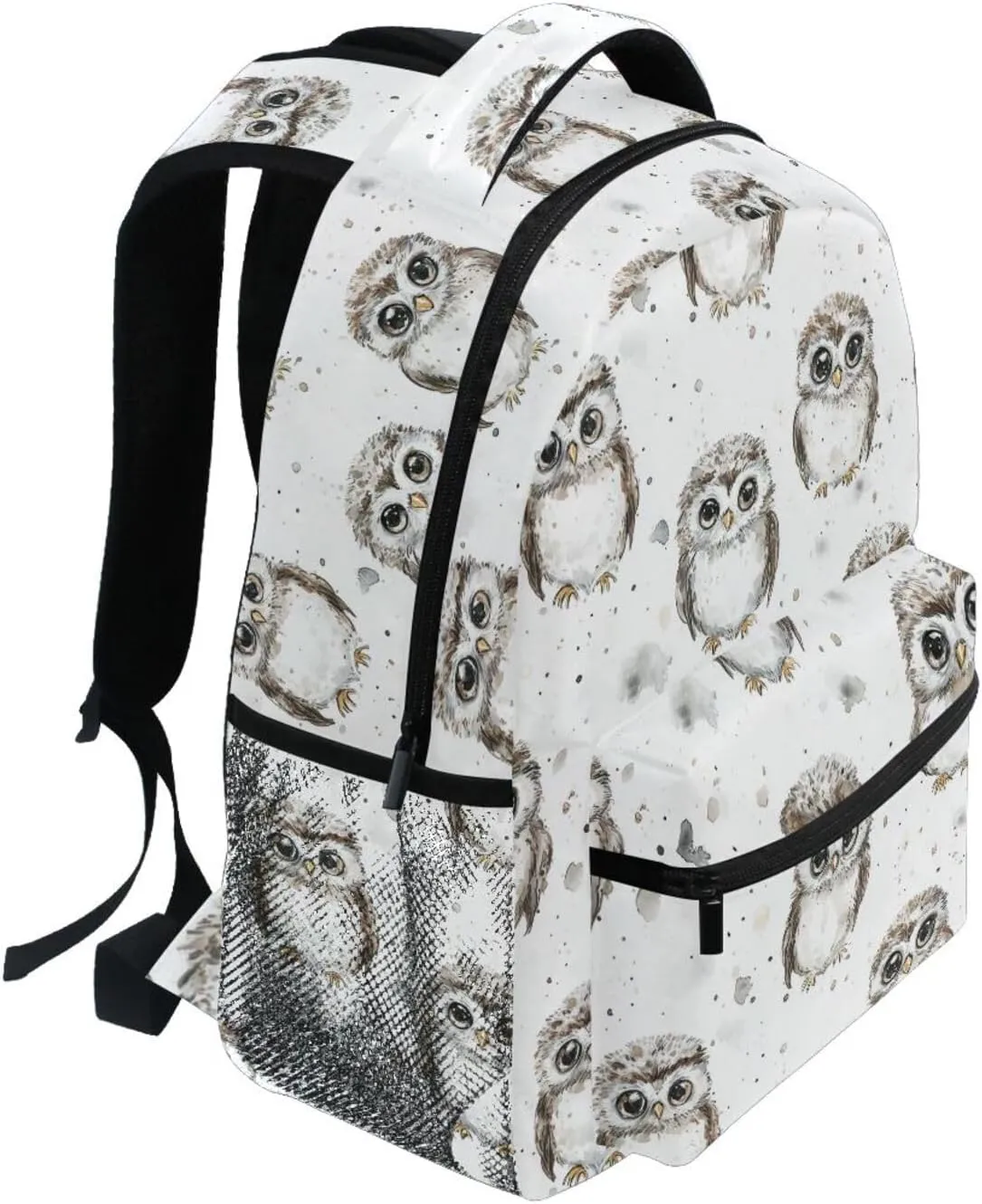 Backpacks for Women Men Waterproof Sports Backpack with Chest Strap for Business Work College Travel Trip Cartoon Cute Owl White