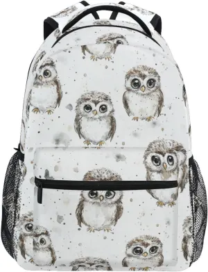 Backpacks for Women Men Waterproof Sports Backpack with Chest Strap for Business Work College Travel Trip Cartoon Cute Owl White