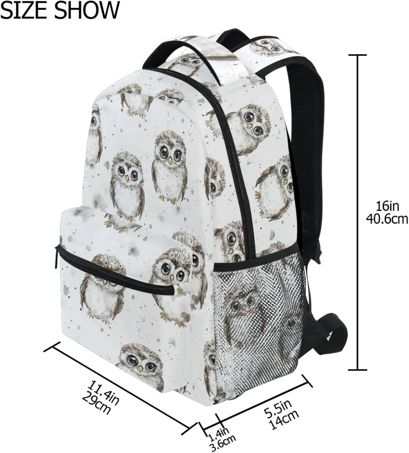 Backpacks for Women Men Waterproof Sports Backpack with Chest Strap for Business Work College Travel Trip Cartoon Cute Owl White