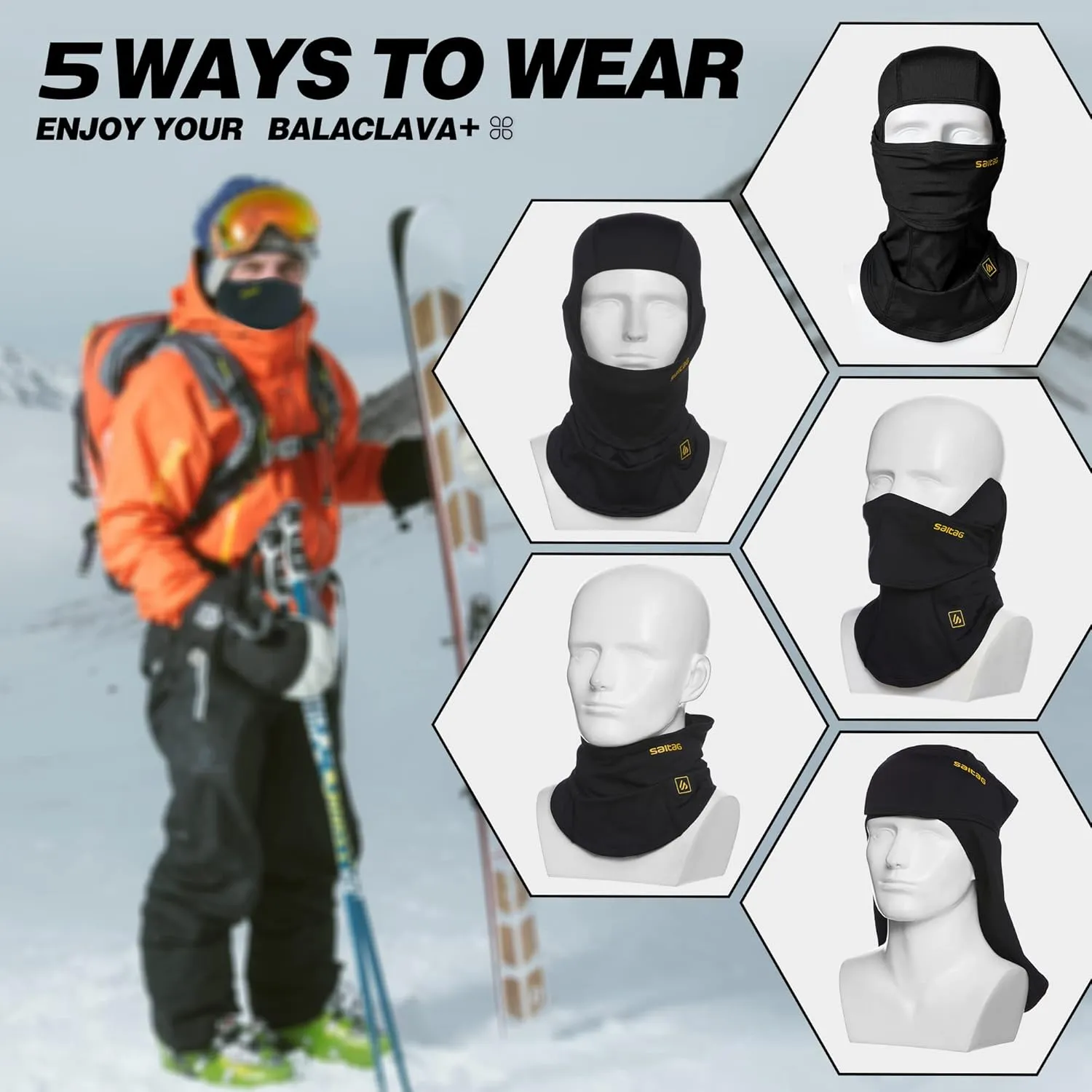 Balaclava Windproof Ski Mask Cold Weather Keep Warm Face Mask for Winter Motorcycling Ice Fishing Men