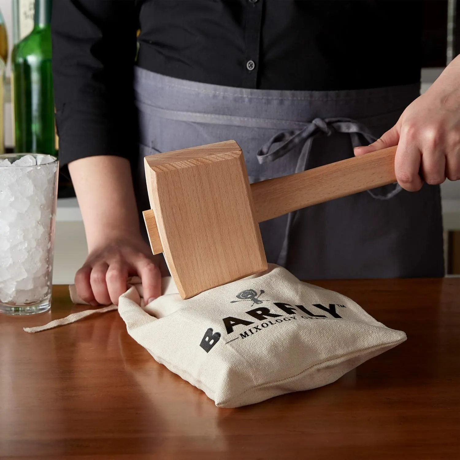 Barfly Wood Ice Mallet and Lewis Ice Bag