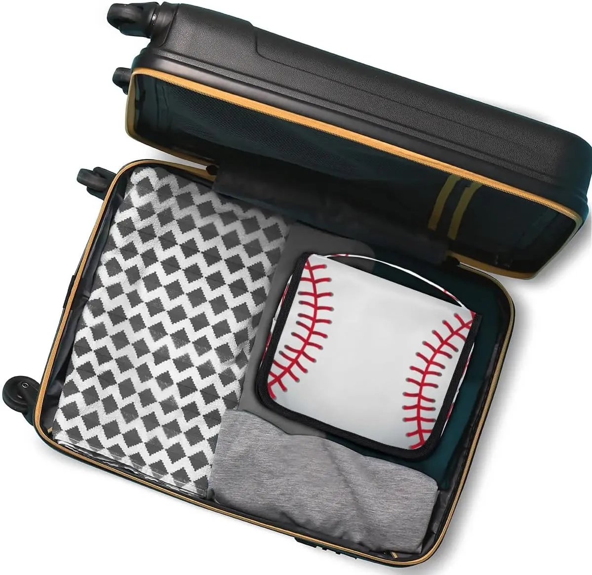 Baseball Pattern Hanging Travel Toiletry Bag for Kids, Women Cosmetic Organizer Makeup Bag Pouch Men Shaving Dopp Kit Shower Bag With Sturdy Hook