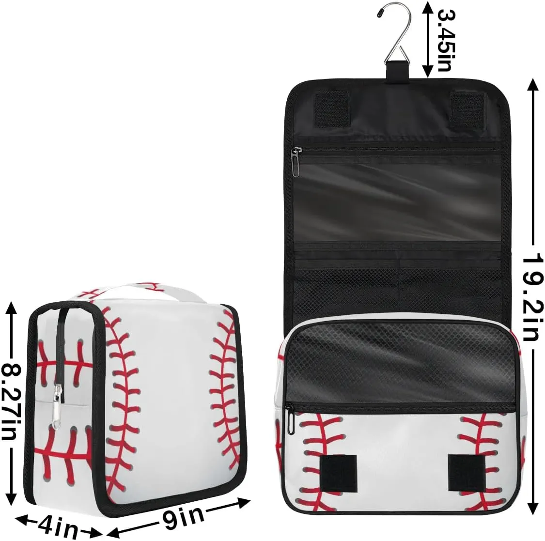Baseball Pattern Hanging Travel Toiletry Bag for Kids, Women Cosmetic Organizer Makeup Bag Pouch Men Shaving Dopp Kit Shower Bag With Sturdy Hook