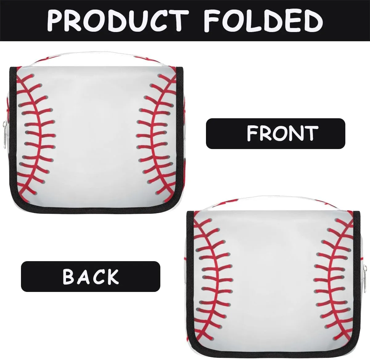 Baseball Pattern Hanging Travel Toiletry Bag for Kids, Women Cosmetic Organizer Makeup Bag Pouch Men Shaving Dopp Kit Shower Bag With Sturdy Hook