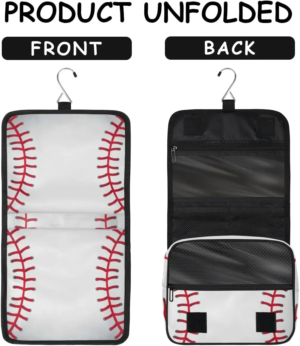 Baseball Pattern Hanging Travel Toiletry Bag for Kids, Women Cosmetic Organizer Makeup Bag Pouch Men Shaving Dopp Kit Shower Bag With Sturdy Hook
