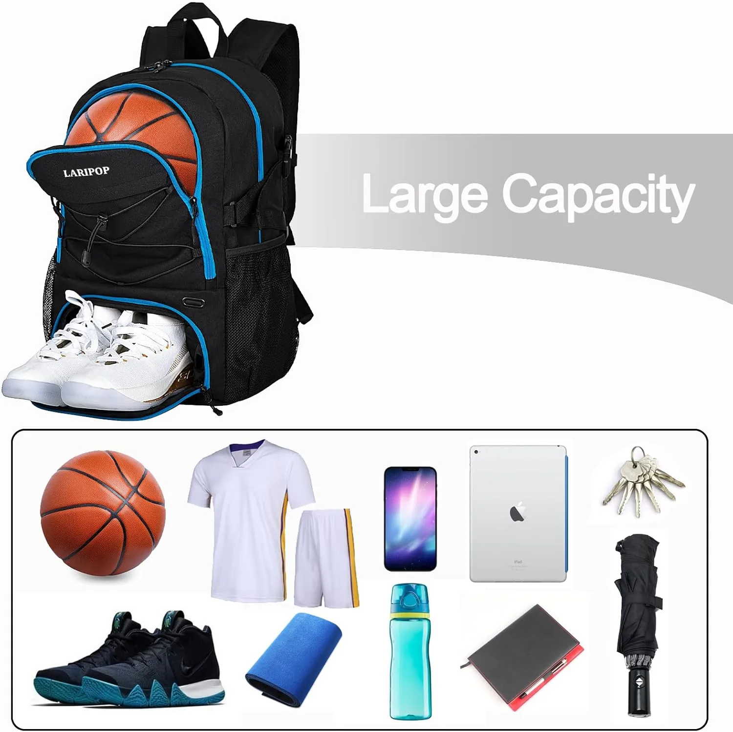 Basketball Bag Backpack with Ball Holder Shoes Compartment, Elite Backpack-Large Basketball Accessories Sports Bag