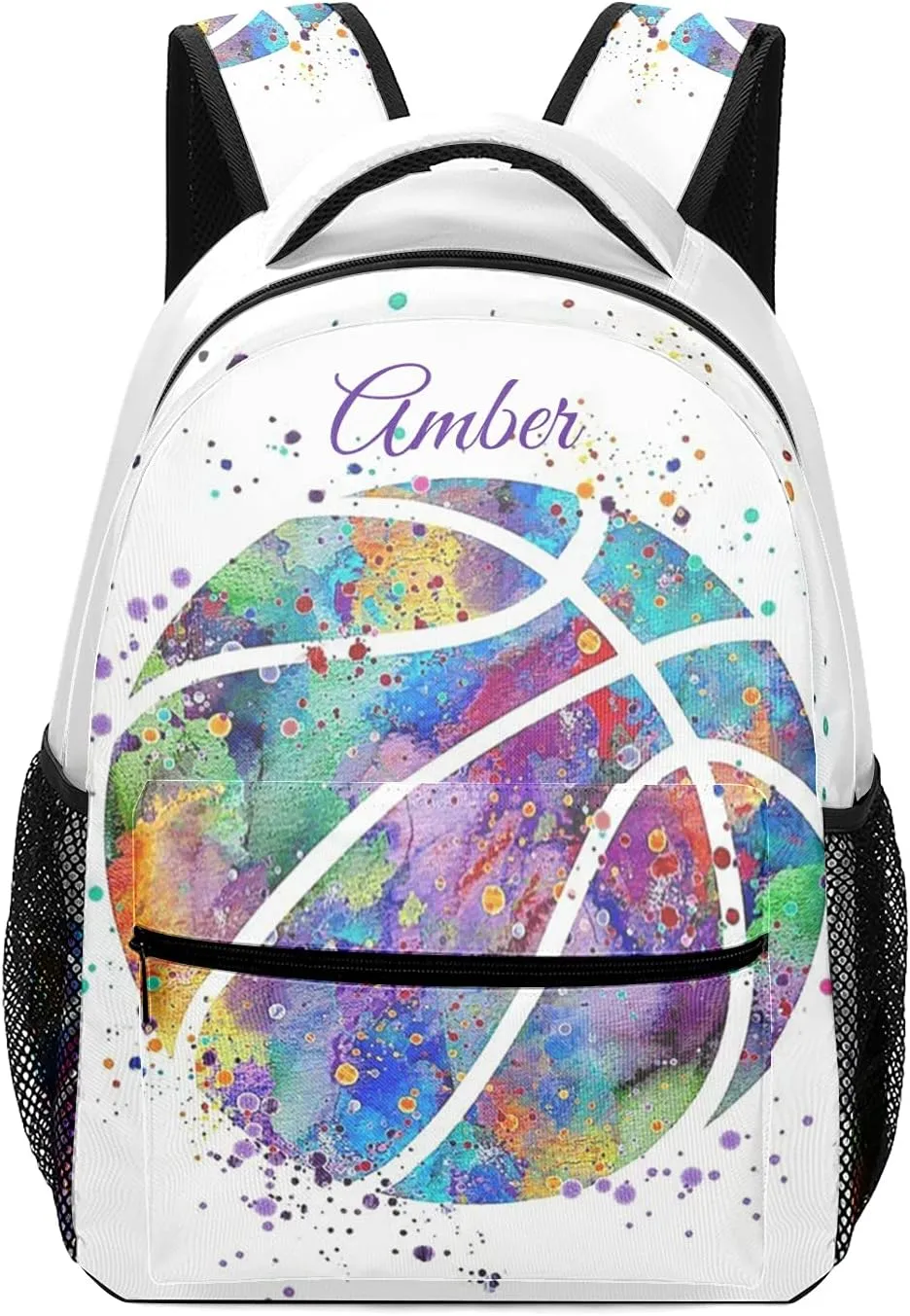 Basketball Watercolor Art Backpack Personalized Name Waterproof for Boys Girls Gift
