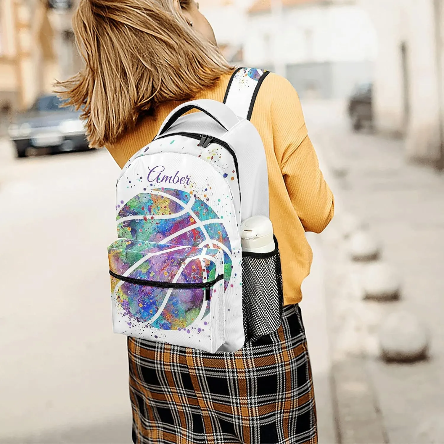 Basketball Watercolor Art Backpack Personalized Name Waterproof for Boys Girls Gift