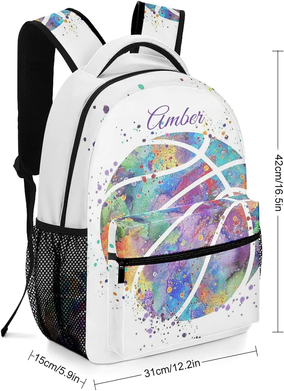Basketball Watercolor Art Backpack Personalized Name Waterproof for Boys Girls Gift
