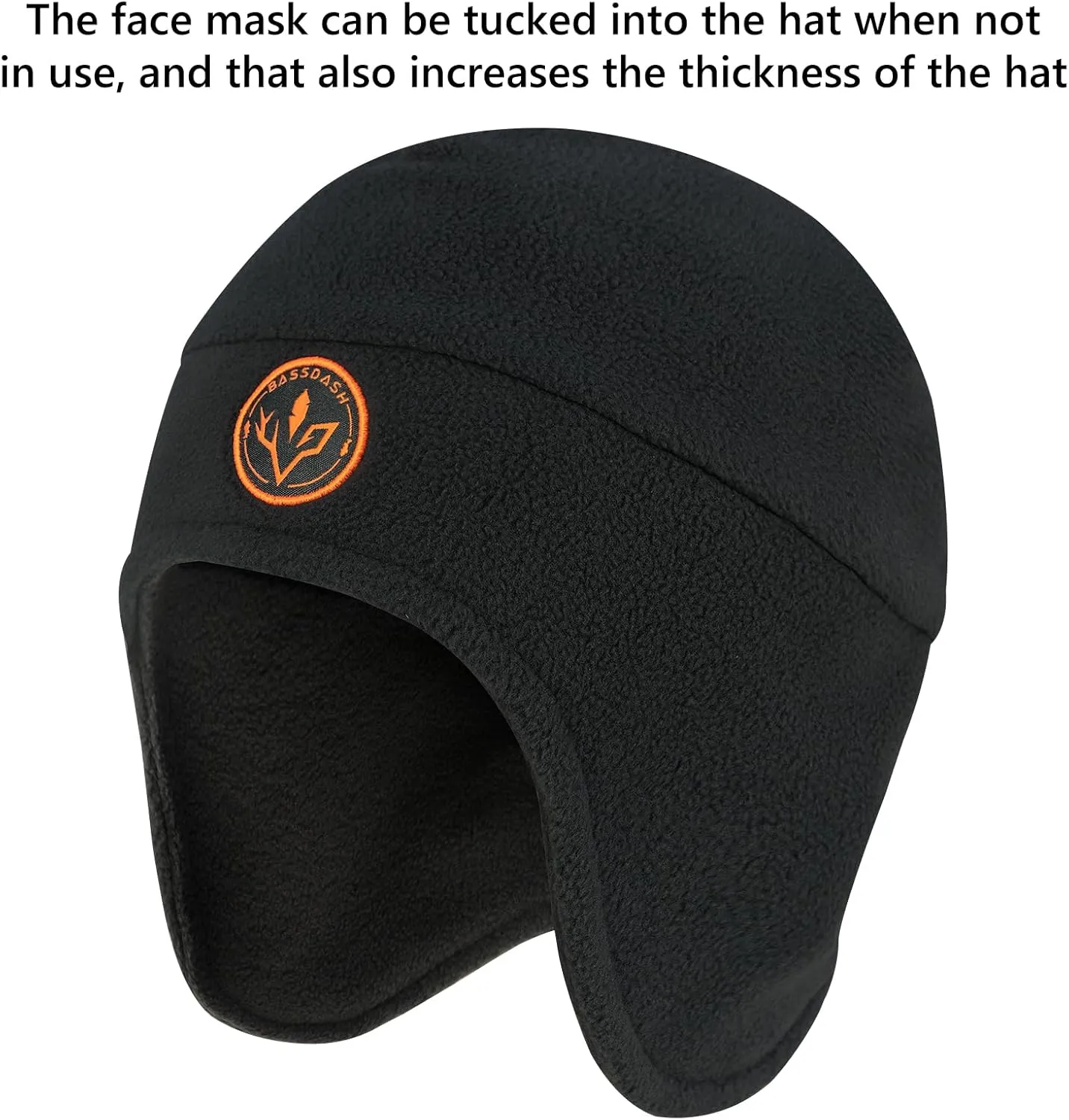 BASSDASH Soft Fleece 2-in-1 Hat with Ski Mask Ear Flap Ice Fishing Hunting Beanie for Men Women Cold Weather Winter