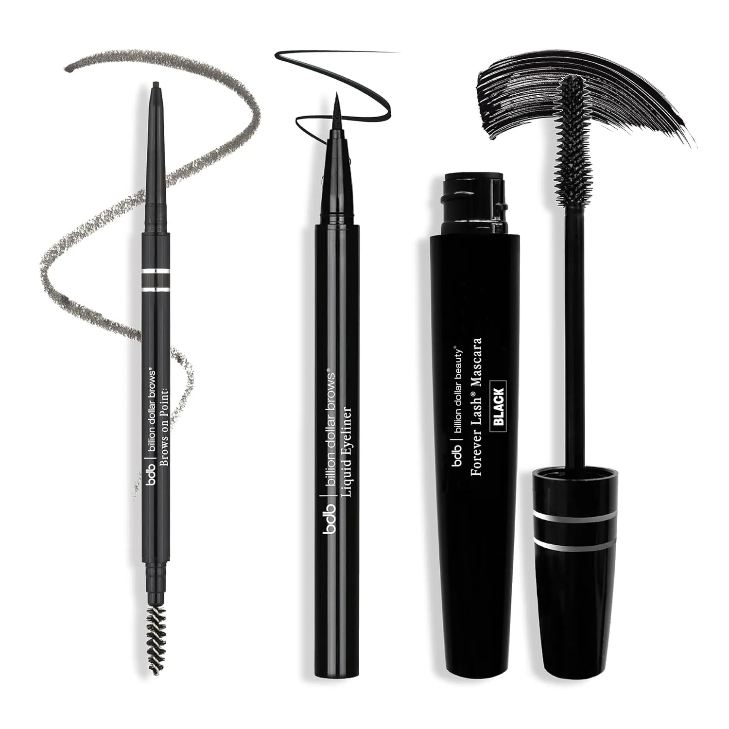 bdb Universal Eyebrow Kit, Eyebrow Pencil, Liquid Eyeliner, and Mascara, Long-Lasting, Waterproof, Raven Black