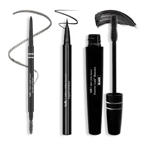 bdb Universal Eyebrow Kit, Eyebrow Pencil, Liquid Eyeliner, and Mascara, Long-Lasting, Waterproof, Raven Black