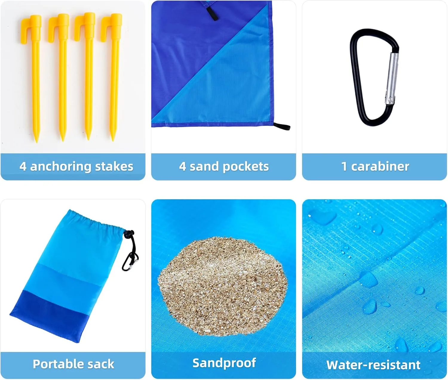Beach Blanket with Pillow Sandproof Waterproof Extra Large Beach Mat Lightweight Compact Quick Drying with 4 Stakes&4 Corner Pockets 79"*83" for 1-4 Adults for Camping Picnic Travel Hiking