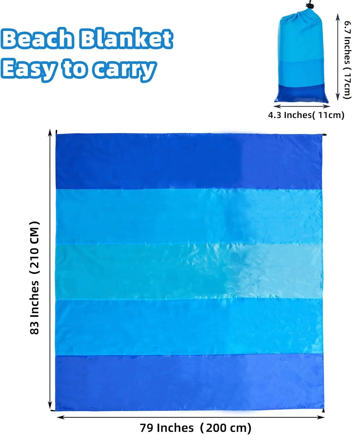 Beach Blanket with Pillow Sandproof Waterproof Extra Large Beach Mat Lightweight Compact Quick Drying with 4 Stakes&4 Corner Pockets 79"*83" for 1-4 Adults for Camping Picnic Travel Hiking