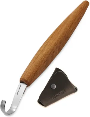 BeaverCraft Wood Carving Hook Knife 2" with Leather Sheath - Spoon Carving Tools Curved Knife for Spoons Bowls Cups - Double Sided Sharpening Whittling Knives Crooked for Carvers SK5s