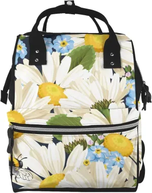 Bees Collecting Nectar Diaper Bag Backpack Baby Bag, Large Capacity Waterproof Diaper Bags Multifunction with Insulated Pockets Travel Essentials Unisex