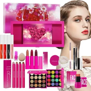 Beginner Makeup Kit - Beginners Eye Lips Makeup Kit | Daily Use Long-Lasting Lipstick Mascara Eyeshadow Palette Cosmetics for Business, Traveling, Dating, Photography