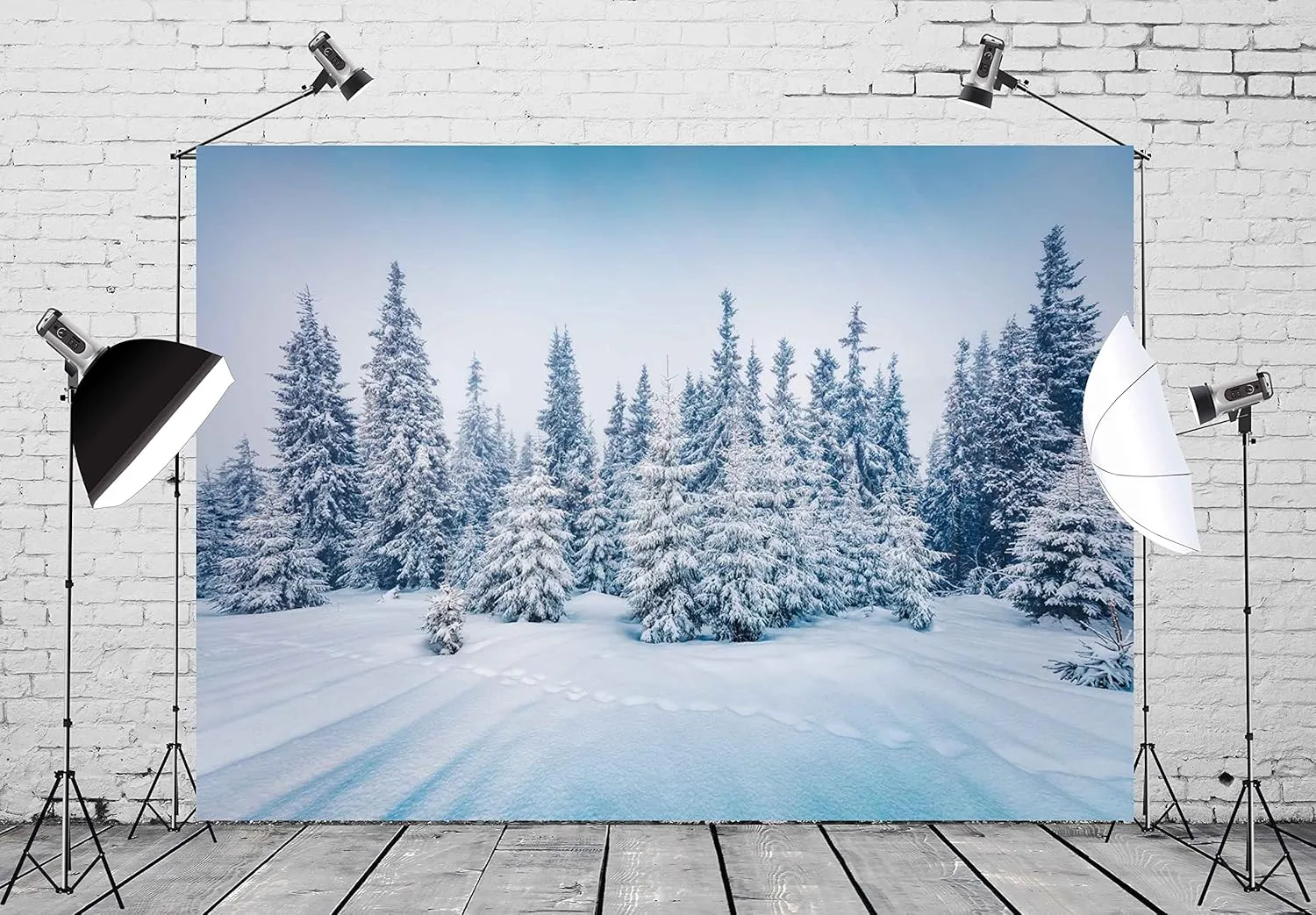 BELECO 6x4FT Fabric Winter Forest Backdrop Christmas Tree Winter Wonderland Ice Snow World Landscape Photography Background Christmas Supplies New Year Party Decorations Banner Photo Booth Props