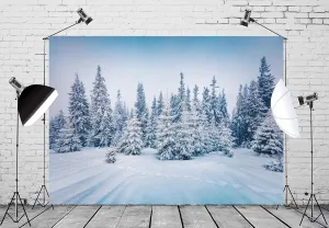 BELECO 6x4FT Fabric Winter Forest Backdrop Christmas Tree Winter Wonderland Ice Snow World Landscape Photography Background Christmas Supplies New Year Party Decorations Banner Photo Booth Props