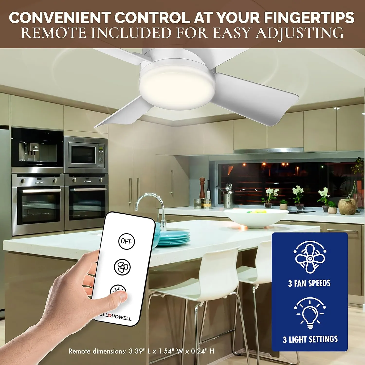 Bell Howell Socket Breeze Socket Fan Light with Remote, Portable Small Ceiling Fans with Lights for Bedroom, Kitchen, Living Room, Ceiling Fan with Light 3500K, 1000 Lumens, Screws into E26/E27
