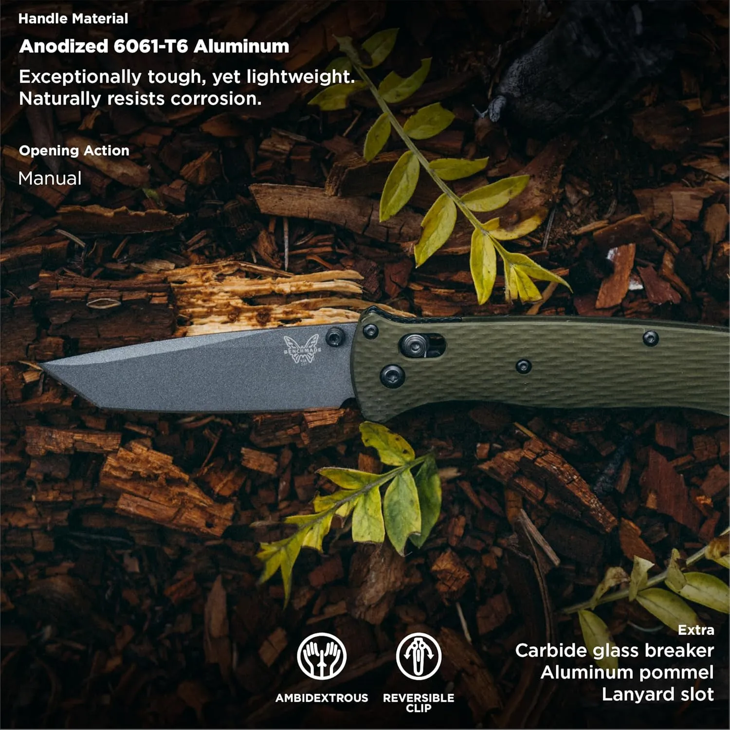 Benchmade - Bailout 537GY EDC Knife, Tanto Blade with Woodland Green Handle (537GY-1)