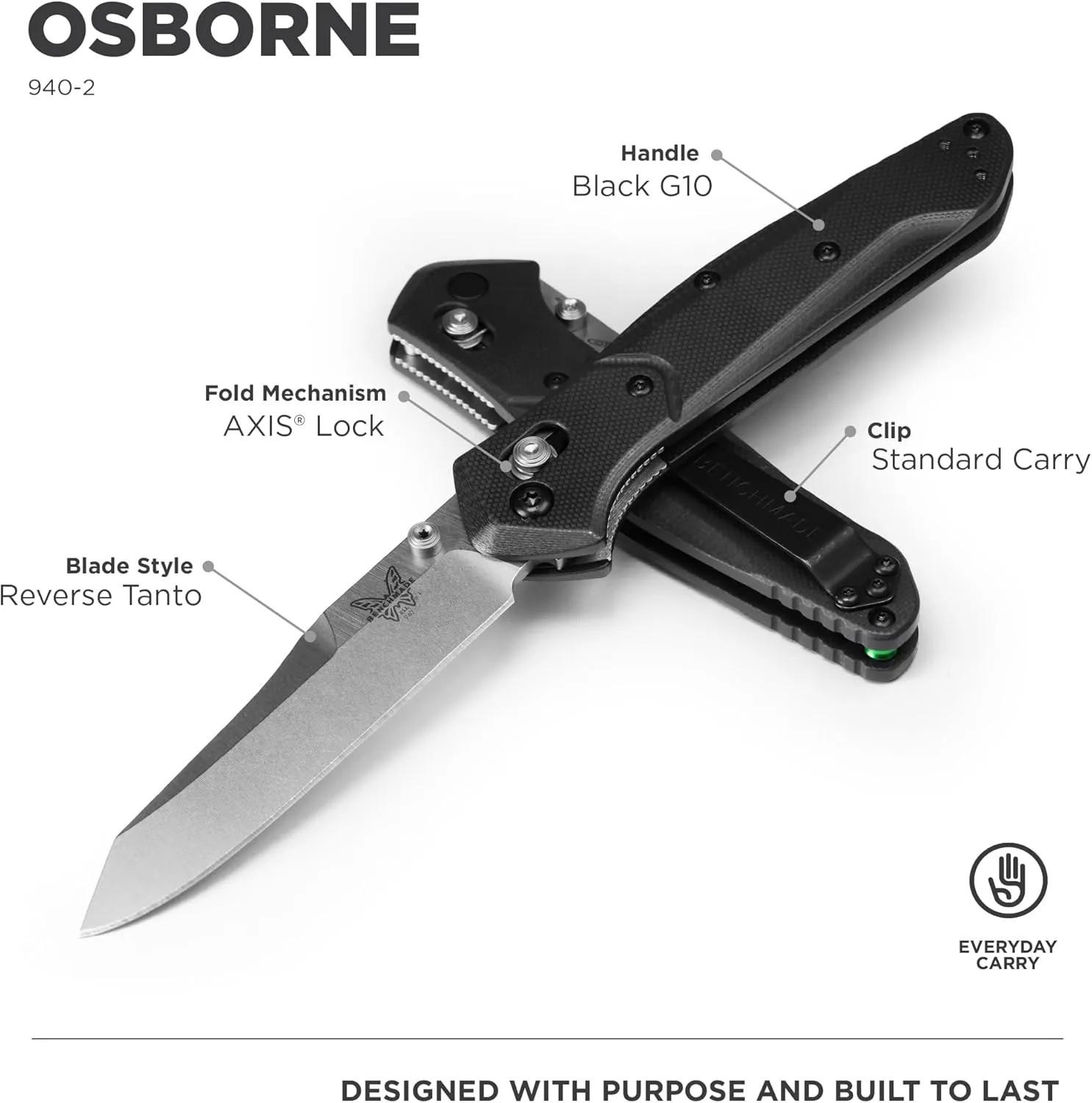 Benchmade - Osborne 940 EDC Knife with Black G10 Handle (940-2)