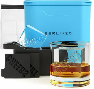 Berlinzo Premium Clear Ice Cube Maker Mold - Large 2.1-inch Crystal Clear Ice Square Cubes for Whiskey & Cocktails - Easy-to-Remove Ice Cubes Mold - Storage Bag & Silicone Inserts Included, Tiffany