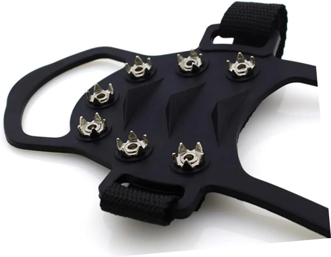 BESPORTBLE 11 Teeth Non Slip Snow Shoe Spikes Ice Grips Cleats Protective Shoes Cover Crampons for Outdoor Climbing (Size S Black) 1 Pair