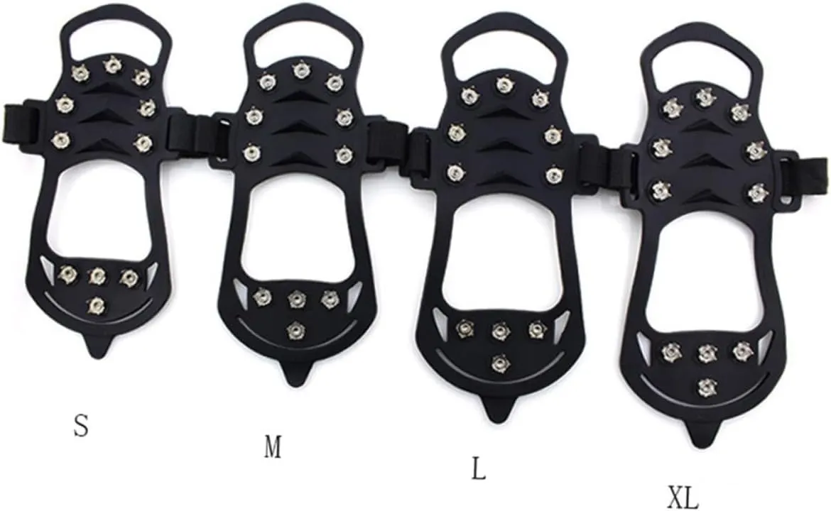 BESPORTBLE 11 Teeth Non Slip Snow Shoe Spikes Ice Grips Cleats Protective Shoes Cover Crampons for Outdoor Climbing (Size S Black) 1 Pair