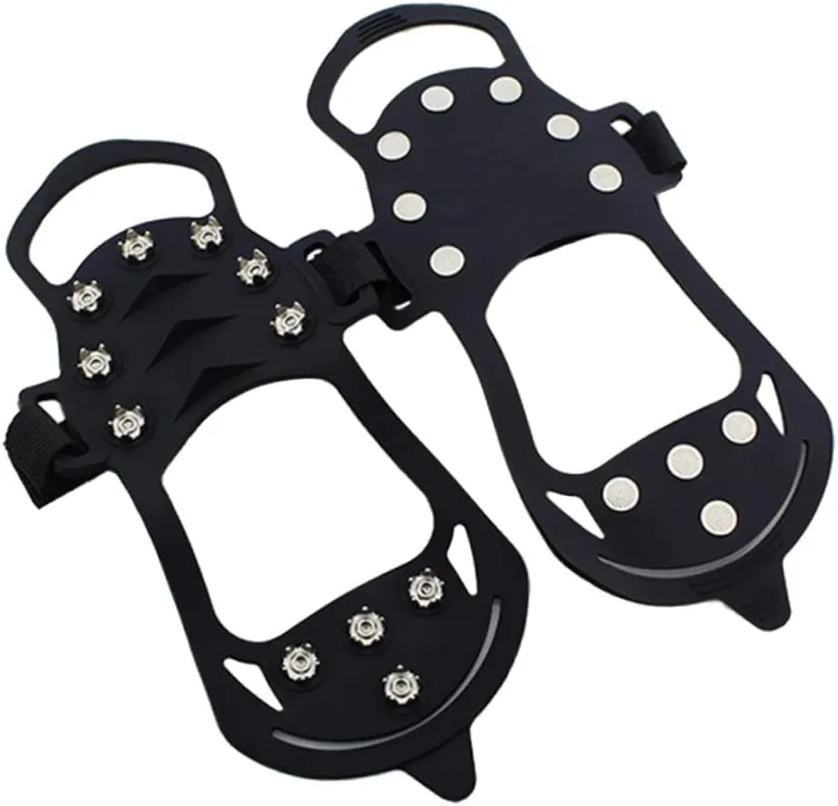 BESPORTBLE 11 Teeth Non Slip Snow Shoe Spikes Ice Grips Cleats Protective Shoes Cover Crampons for Outdoor Climbing (Size S Black) 1 Pair